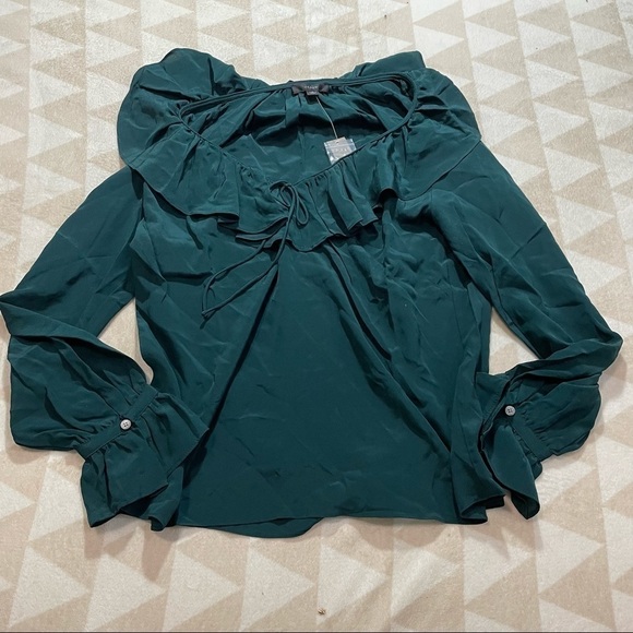 J crew silk ruffleneck top old forest green - Picture 2 of 4